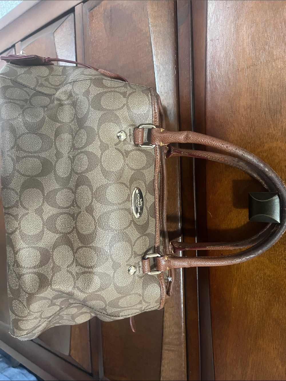 Coach Signature Canvas Satchel in Beige and Brown